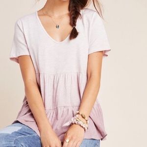 Anthropologie Eri + Ali Purple Babydoll Short Sleeve Top Sz Small